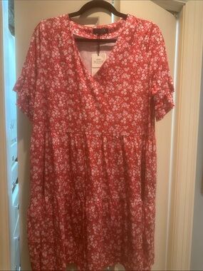 Red Floral Midi Dress
